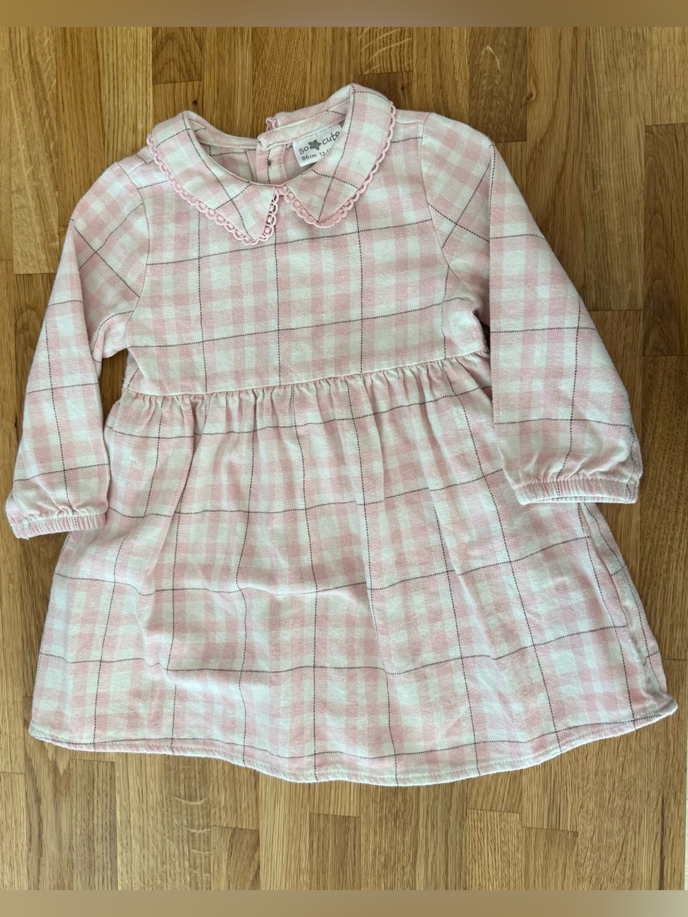 Pink Gingham Long-Sleeve Baby Dress 12-18m